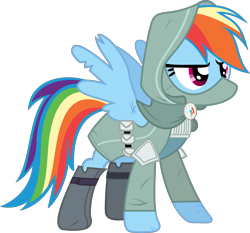 Size: 7615x7084 | Tagged: safe, artist:pink1ejack, rainbow dash, pegasus, pony, dungeons and discords, absurd resolution, boots, clothes, crossover, dungeons and dragons, epaulettes, fantasy class, hood, mask, rainbow rogue, rogue, simple background, solo, thief, transparent background, utility belt, vector