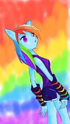 Size: 1080x1920 | Tagged: safe, artist:tf999dreams, derpibooru import, rainbow dash, anthro, armpits, clothes, looking back, solo