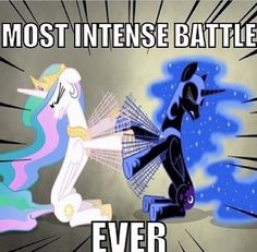 Size: 236x231 | Tagged: safe, artist:underpable, derpibooru import, nightmare moon, princess celestia, alicorn, pony, eyes closed, flailing, image macro, meme, sissy slap fight