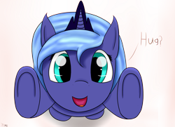 Size: 4150x3000 | Tagged: safe, artist:tlmoonguardian, derpibooru import, princess luna, alicorn, pony, cute, filly, hug request, looking at you, lunabetes, solo, underhoof, woona