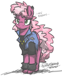 Size: 2148x2669 | Tagged: safe, artist:flutterthrash, cheerilee, earth pony, pony, '90s, 90s cheerilee, alternate hairstyle, braces, clothes, female, mare, newbie artist training grounds, piercing, solo