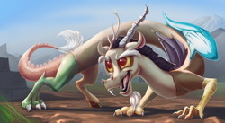 Size: 4385x2397 | Tagged: safe, artist:nadnerbd, derpibooru import, discord, draconequus, detailed background, male, solo