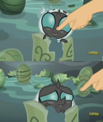 Size: 1119x1328 | Tagged: safe, edit, edited screencap, screencap, thorax, changeling, changeling larva, the times they are a changeling, boop, boop edit, cute, cuteling, fangs, finger, frown, grub, hand, larva, open mouth, sad, scared, smiling, thorabetes