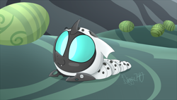 Size: 1800x1021 | Tagged: safe, artist:siggie740, thorax, changeling, changeling larva, the times they are a changeling, cute, cuteling, egg, grub, larva, smiling, solo, thorabetes