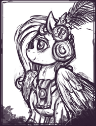 Size: 828x1091 | Tagged: safe, artist:bantha, derpibooru import, fluttershy, pegasus, pony, make new friends but keep discord, clothes, dress, gala dress, grayscale, monochrome, solo