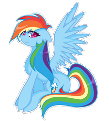 Size: 792x880 | Tagged: safe, artist:silvah-chan, rainbow dash, pegasus, pony, blue coat, blue wings, female, mare, multicolored mane, simple background, smiling, solo