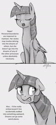 Size: 865x1920 | Tagged: safe, artist:silfoe, derpibooru import, twilight sparkle, twilight sparkle (alicorn), alicorn, pony, dialogue, eyes closed, female, floppy ears, grayscale, gritted teeth, mare, monochrome, open mouth, royal sketchbook, sitting, solo