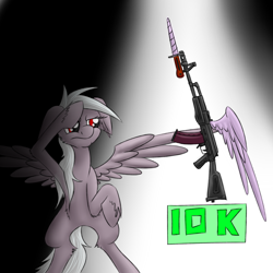 Size: 2000x2000 | Tagged: safe, artist:steel-breeze, oc, oc only, pegasus, pony, ak-74m, alicorn wings, horn, wat