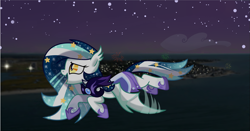 Size: 1409x740 | Tagged: safe, artist:owlity, oc, oc only, oc:wistful galaxy, bat pony, pony, armor, night, royal guard, solo