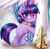 Size: 5200x5050 | Tagged: safe, artist:magnaluna, derpibooru import, princess celestia, twilight sparkle, unicorn twilight, alicorn, pony, unicorn, abstract background, absurd resolution, crying, cute, female, filly, filly twilight sparkle, foal, heart eyes, hurting, injured, looking at you, mare, twiabetes, unshorn fetlocks, wingding eyes, younger