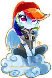 Size: 648x972 | Tagged: safe, artist:supermare, derpibooru import, rainbow dash, anthro, ambiguous facial structure, beanie, clothes, crossover, cute, delsin rowe, hat, infamous, infamous second son, solo, video game