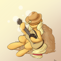 Size: 1375x1375 | Tagged: safe, artist:alasou, derpibooru import, applejack, earth pony, pony, guitar, solo