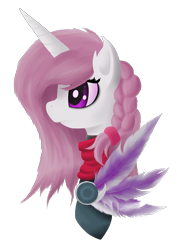 Size: 2893x4092 | Tagged: safe, artist:simonk0, oc, oc only, oc:astrum, alicorn, pony, alicorn oc, ambient.prologue, bust, feather, not celestia, portrait