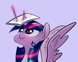 Size: 1280x1024 | Tagged: safe, alternate version, artist:underpable, derpibooru import, princess celestia, twilight sparkle, twilight sparkle (alicorn), alicorn, pony, blushing, concentrating, cute, derpin daily, drawing, female, horn impalement, looking up, magic, mare, paper, pencil, simple background, smiling, solo, spread wings, telekinesis, twiabetes, underpable is trying to murder us