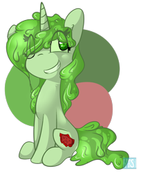 Size: 1280x1570 | Tagged: safe, artist:nekosnicker, derpibooru import, oc, oc only, oc:minty slime, goo pony, original species, smiling, solo