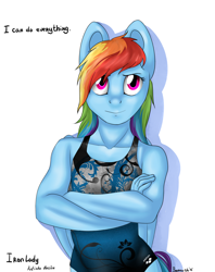 Size: 1900x2400 | Tagged: safe, artist:gluxar, derpibooru import, rainbow dash, anthro, athlete, clothes, crossed arms, simple background, solo, swimmer, swimsuit