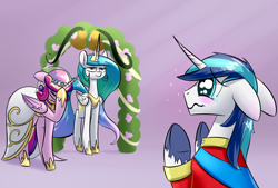 Size: 1748x1181 | Tagged: safe, artist:underpable, derpibooru import, princess cadance, princess celestia, shining armor, alicorn, pony, unicorn, a canterlot wedding, cadance is not amused, celestia is not amused, clothes, crying, dilated pupils, dress, facehoof, female, floppy ears, frown, male, shining adorable, shiningcadance, shipping, sparkles, straight, unamused, wavy mouth, wedding, wedding dress