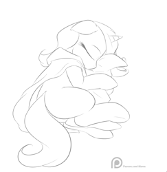 Size: 708x728 | Tagged: safe, artist:alasou, derpibooru import, trixie, pony, unicorn, cape, clothes, cute, diatrixes, female, hat, mare, monochrome, patreon, patreon logo, pillow, sketch, smiling, solo, trixie's cape, trixie's hat