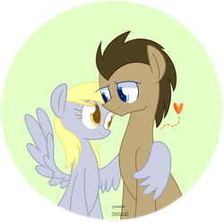Size: 1024x1014 | Tagged: safe, artist:yaaaco, derpibooru import, derpy hooves, doctor whooves, pony, doctorderpy, heart, hug, male, shipping, stallion, straight, winghug