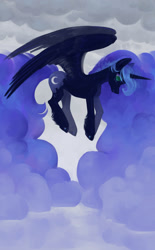 Size: 1188x1920 | Tagged: safe, artist:aphphphphp, princess luna, alicorn, pony, female, flying, mare, solo