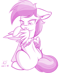 Size: 1047x1273 | Tagged: safe, artist:ho7y5hoxx, rainbow dash, pegasus, pony, filly, monochrome, preening, sketch, solo, wings