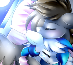 Size: 900x800 | Tagged: safe, artist:prince-lionel, oc, oc only, oc:digital dusk, oc:star seeker, moon, snuggling