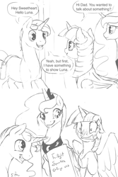 Size: 1280x1920 | Tagged: safe, artist:silfoe, derpibooru import, night light, princess luna, twilight sparkle, twilight sparkle (alicorn), alicorn, pony, female, grayscale, lesbian, mare, monochrome, royal sketchbook, shipping, sketch, twiluna