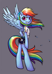 Size: 777x1107 | Tagged: safe, artist:nihilistique, rainbow dash, pegasus, pony, semi-anthro, bipedal, breasts, clothes, delicious flat chest, female, hooves, shorts