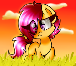 Size: 1375x1200 | Tagged: safe, artist:artypaints, scootaloo, earth pony, pony, cute, cutealoo, frown, race swap, solo