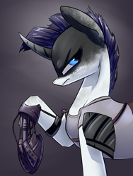 Size: 1050x1400 | Tagged: safe, artist:underpable, derpibooru import, rarity, pony, unicorn, amputee, crossover, female, imperator furiosa, mad max, mad max fury road, prosthetics, solo