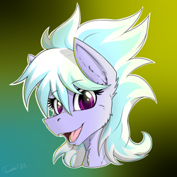 Size: 2000x2000 | Tagged: safe, artist:twotail813, cloudchaser, pegasus, pony, bust, cheek fluff, colored pupils, cute, cutechaser, ear fluff, female, fluffy, gradient background, looking at you, mare, neck fluff, open mouth, portrait, rcf community, smiling, solo