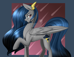 Size: 1024x791 | Tagged: safe, artist:noodlefreak88, oc, oc only, oc:sunshine wonder, pegasus, pony, art trade, bedroom eyes, solo, two toned mane, watermark, youtuber