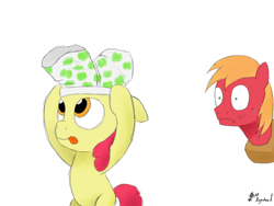 Size: 500x375 | Tagged: safe, artist:mkogwheel, derpibooru import, apple bloom, big macintosh, earth pony, pony, 30 minute art challenge, boxers, clothes, male, stallion, underwear