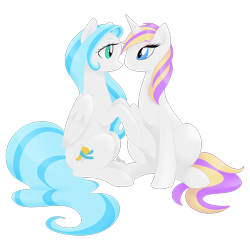 Size: 1800x1800 | Tagged: safe, artist:orcakisses, oc, oc only, oc:fanfair, oc:tealight, pony, female, lesbian, mare, oc x oc, shipping, simple background, transparent background