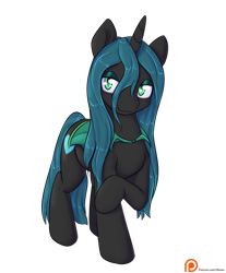 Size: 1200x1450 | Tagged: safe, artist:alasou, derpibooru import, queen chrysalis, changeling, changeling queen, pony, unicorn, cute, cutealis, patreon, patreon logo, simple background, solo, species swap, transparent background