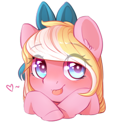 Size: 1451x1471 | Tagged: safe, artist:littlemoshi, oc, oc only, oc:bay breeze, :p, blushing, bust, cute, eye clipping through hair, floating heart, heart, ocbetes, portrait, simple background, solo, tongue out, transparent background