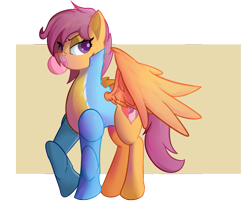 Size: 921x748 | Tagged: safe, artist:mr4500k, scootaloo, bubblegum, clothes, cutie mark, food, gum, older, solo, the cmc's cutie marks, wonderbolt trainee uniform