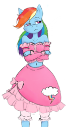 Size: 316x593 | Tagged: safe, artist:tryhardfailhard, derpibooru import, rainbow dash, anthro, belly button, bloomers, clothes, cute, dashabetes, frilly dress, girly, midriff, pink, rainbow dash always dresses in style, skirt, solo, tomboy taming