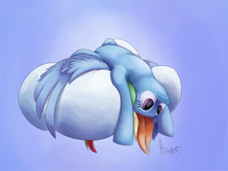 Size: 1672x1251 | Tagged: safe, artist:insanerobocat, rainbow dash, pegasus, pony, cloud, leaning back, on a cloud, on back, solo