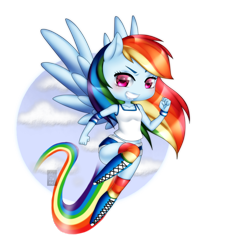 Size: 1024x1122 | Tagged: safe, artist:deizunei, derpibooru import, rainbow dash, anthro, ambiguous facial structure, chibi, flying, solo