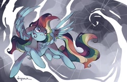 Size: 1280x832 | Tagged: safe, artist:angrygem, rainbow dash, pegasus, pony, female, flying, lightning, looking back, mare, solo, storm