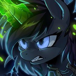 Size: 500x500 | Tagged: safe, artist:hioshiru, derpibooru import, oc, oc only, pony, unicorn, angry, clothes, glowing eyes, gritted teeth, magic, magic aura, solo