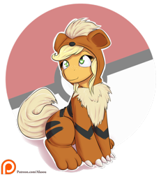 Size: 1250x1350 | Tagged: safe, artist:alasou, derpibooru import, applejack, earth pony, pony, clothes, costume, cute, freckles, growlithe, jackabetes, kigurumi, patreon, patreon logo, pokémon, simple background, smiling, solo, transparent background