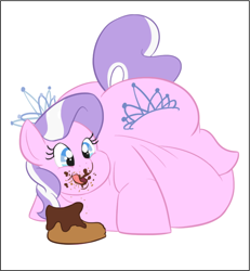 Size: 698x756 | Tagged: safe, artist:samael, diamond tiara, cake, chubby diamond, fat, food, impossibly large belly, morbidly obese, obese