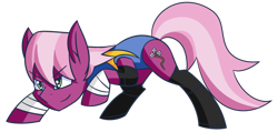 Size: 1024x489 | Tagged: safe, artist:themechagiraffe, idw, cherry blossom (idw), alternate costumes, boots, elbow pads, grin, leotard, smiling, smirk, solo, spandex, tape