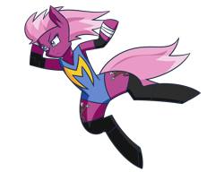 Size: 2600x2000 | Tagged: safe, alternate version, artist:themechagiraffe, idw, cherry blossom (idw), alternate costumes, boots, both cutie marks, elbow drop, elbow pads, leotard, solo, spandex, tape