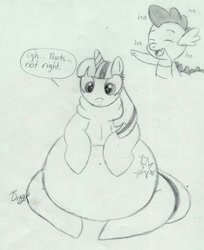 Size: 1047x1280 | Tagged: safe, artist:bnryk, artist:bunearyk, spike, twilight sparkle, dragon, fat, laughing, morbidly obese, obese, sketch, twilard sparkle