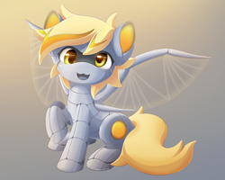 Size: 2000x1600 | Tagged: safe, artist:symbianl, derpy hooves, pegasus, pony, robot, robot pony, :3, artificial wings, augmented, cute, derpabetes, derpybot, looking at you, open mouth, robot derpy hooves, roboticization, solo, wings