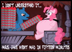 Size: 1024x744 | Tagged: safe, artist:alfourman, pinkie pie, earth pony, pony, cupcake, eating, fat, female, hell, mare, obese, parody, piggy pie, pudgy pie, the simpsons, treehouse of horror