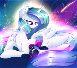 Size: 3400x3000 | Tagged: safe, artist:madacon, nightmare moon, princess celestia, alicorn, pony, chibi, color porn, cute, cutelestia, duo, eyes closed, female, filly, hug, mare, momlestia, moonabetes, nightmare woon, sisters, sleeping, smiling, sweet dreams fuel, wing blanket, winghug